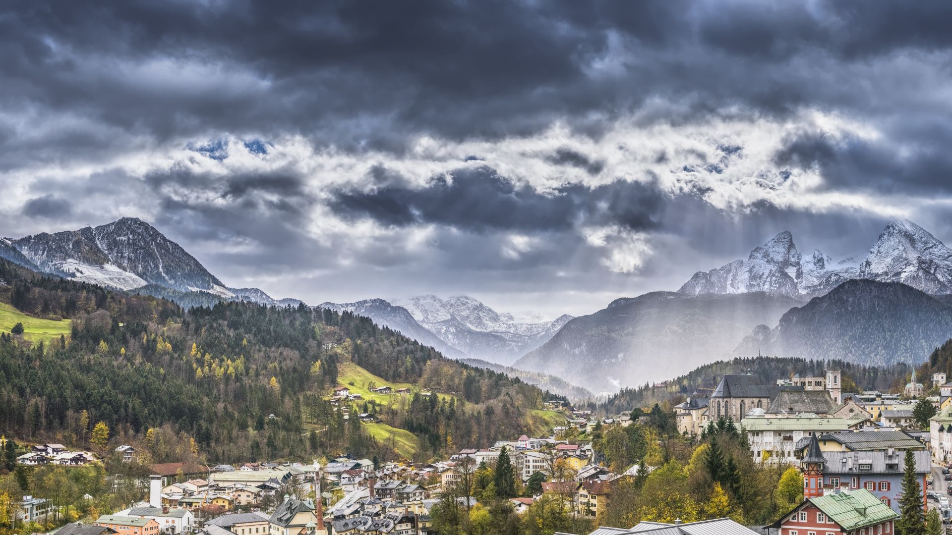Alps, Switzerland, Europe, mountains, trees, sky, clouds, 8k (horizontal)