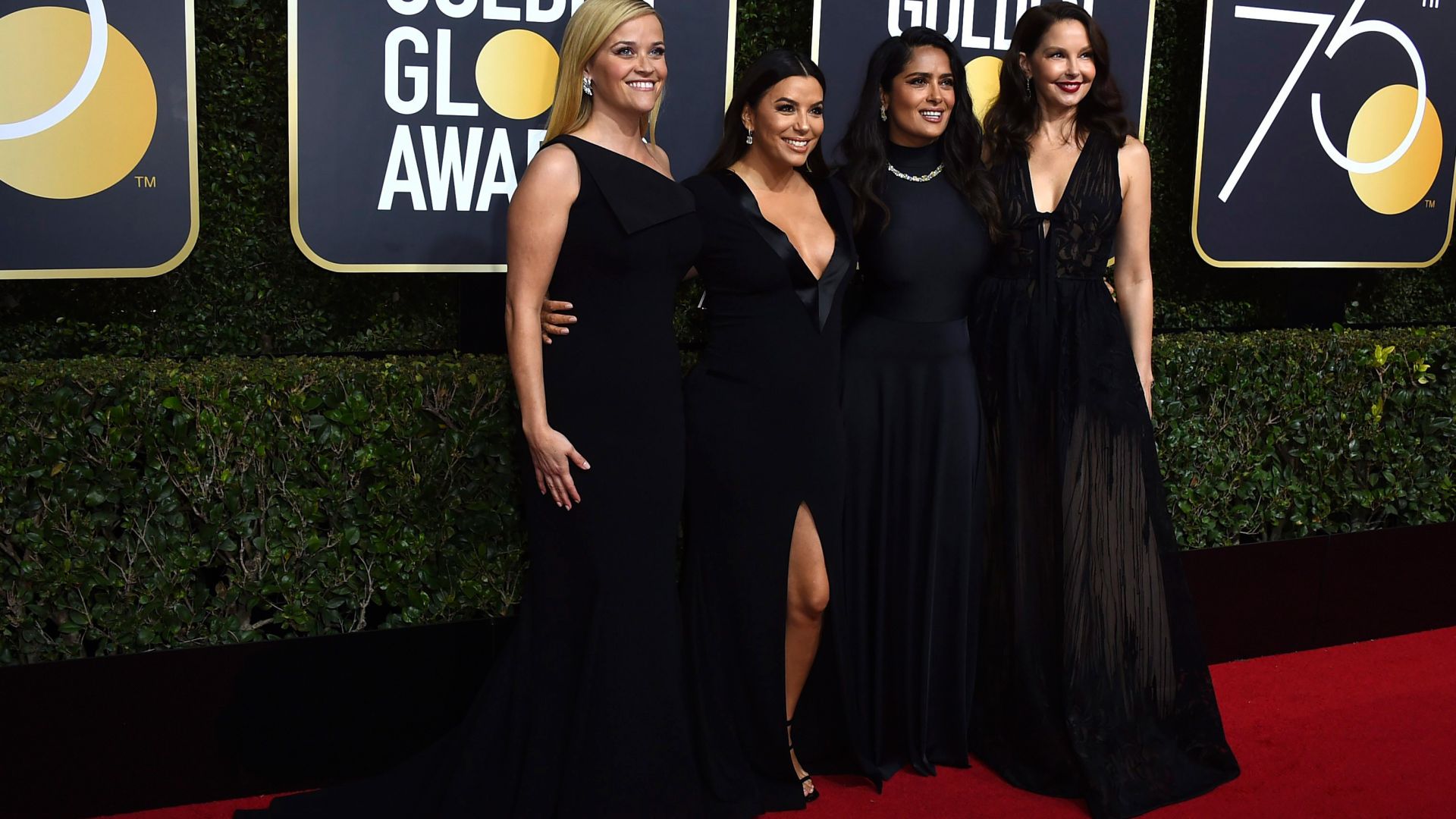 Reese Witherspoon, Eva Longoria, Salma Hayek, Ashley Judd, photo, Golden Globes 2018, 4k (horizontal)