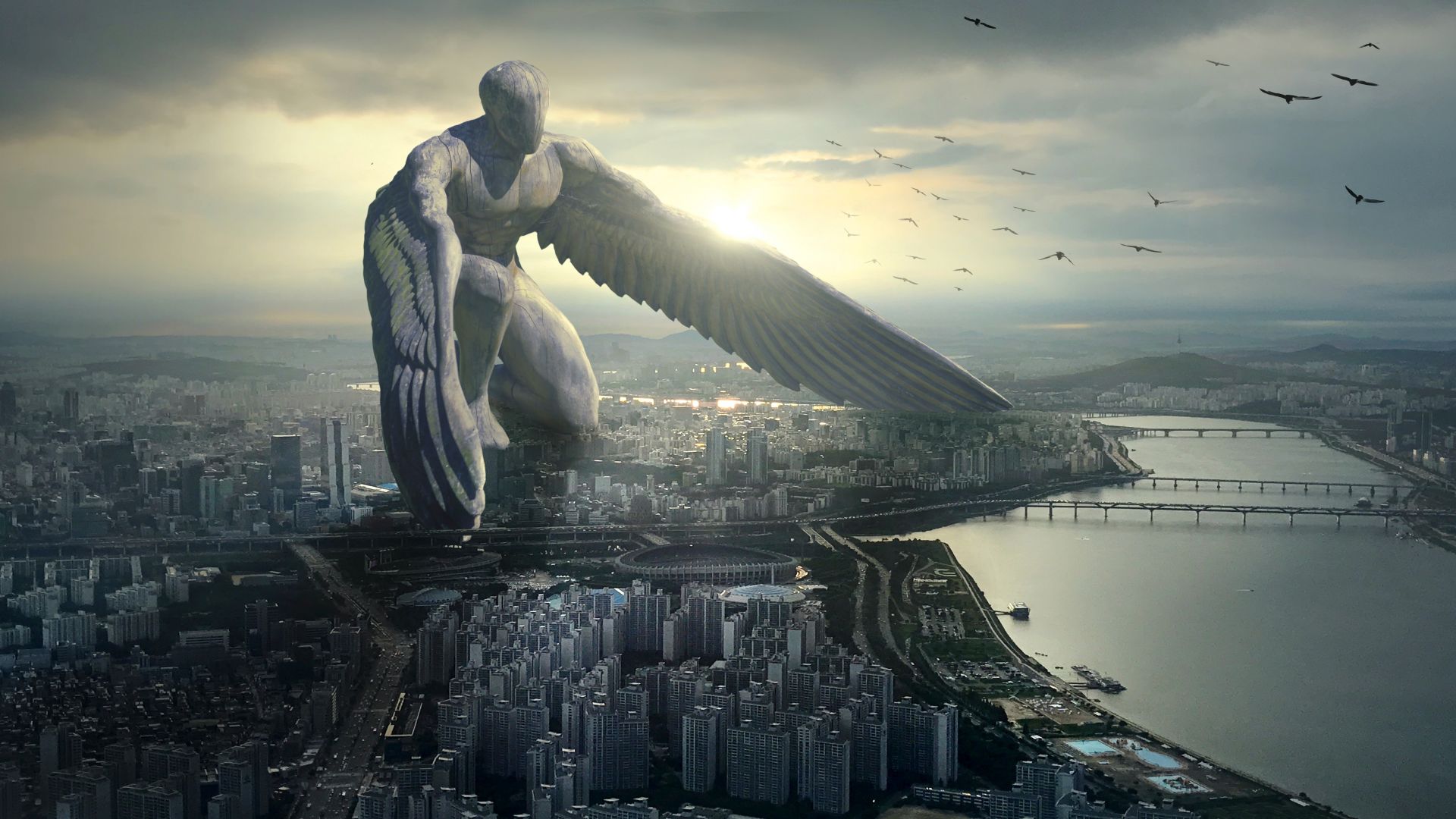 Giant Angel, city, 6K (horizontal)