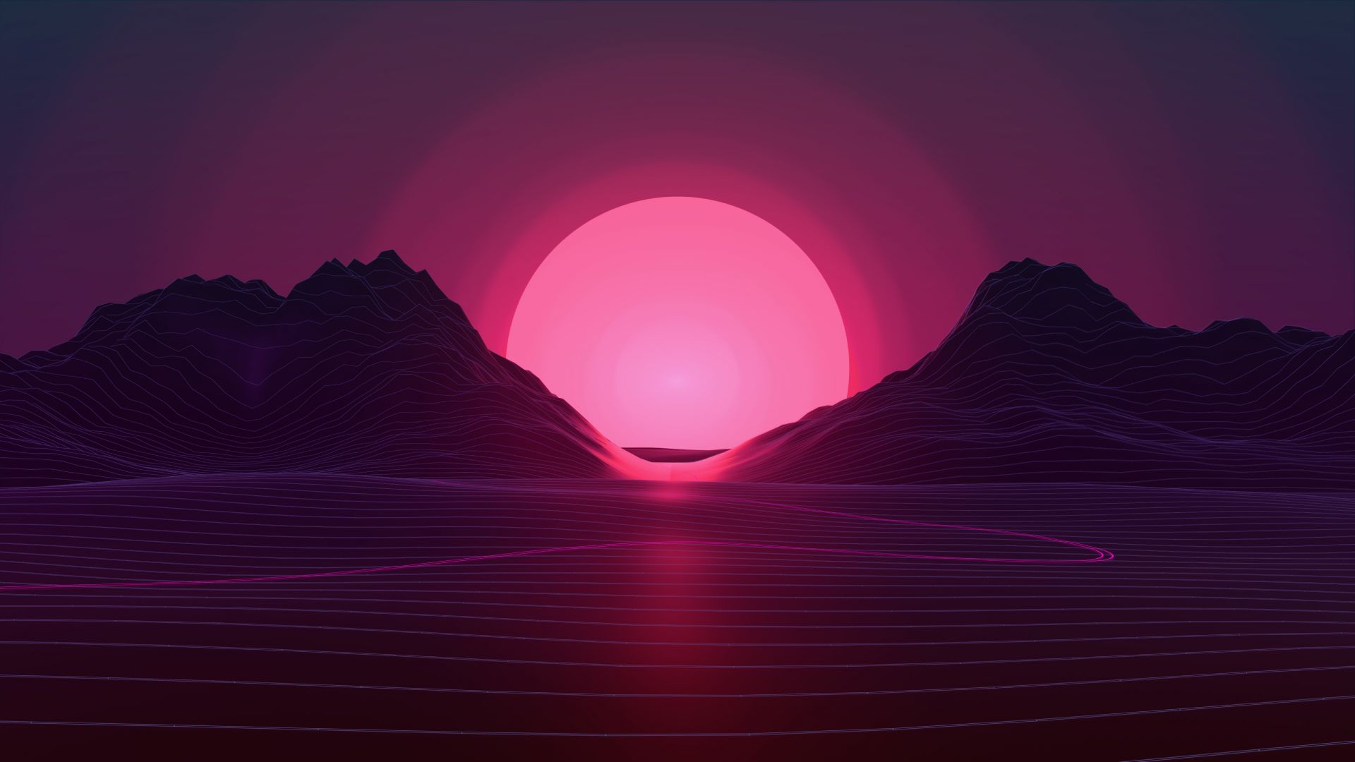 Retrowave, lines, sunset, 4K (horizontal)