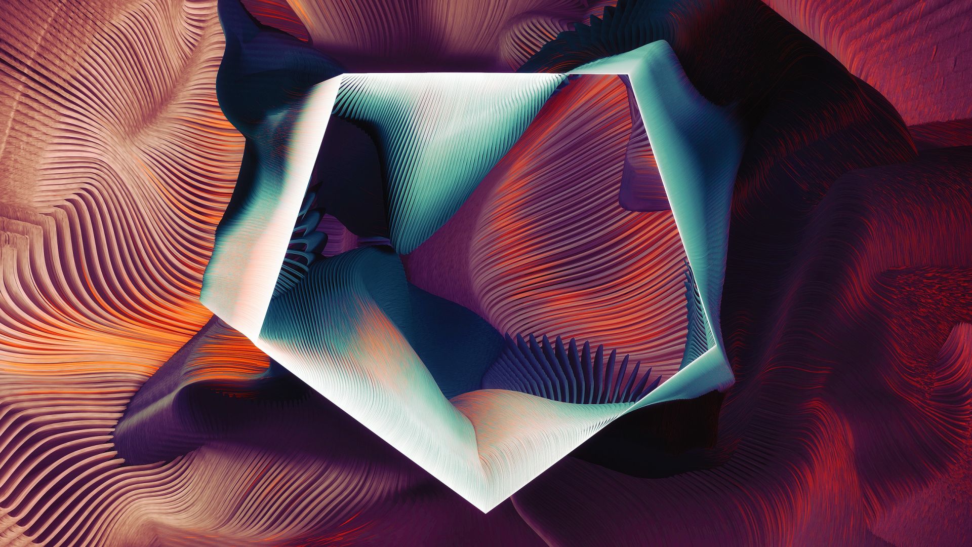 pentagon, abstract, 3D, colorful (horizontal)