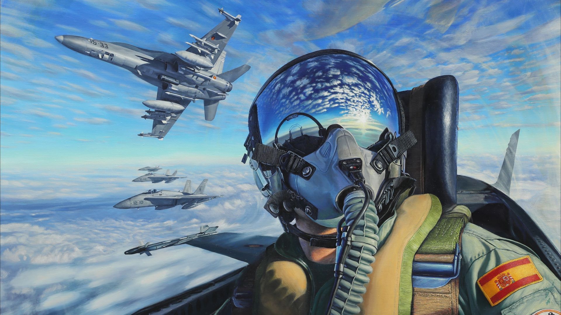 pilot, fighter aircraft, artwork, 4K (horizontal)