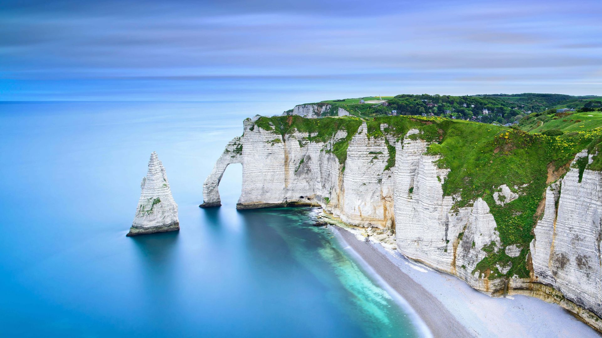 Chemin des Douaniers, Normandy, France, beach, rocks, ocean, water, mountains, 4K (horizontal)