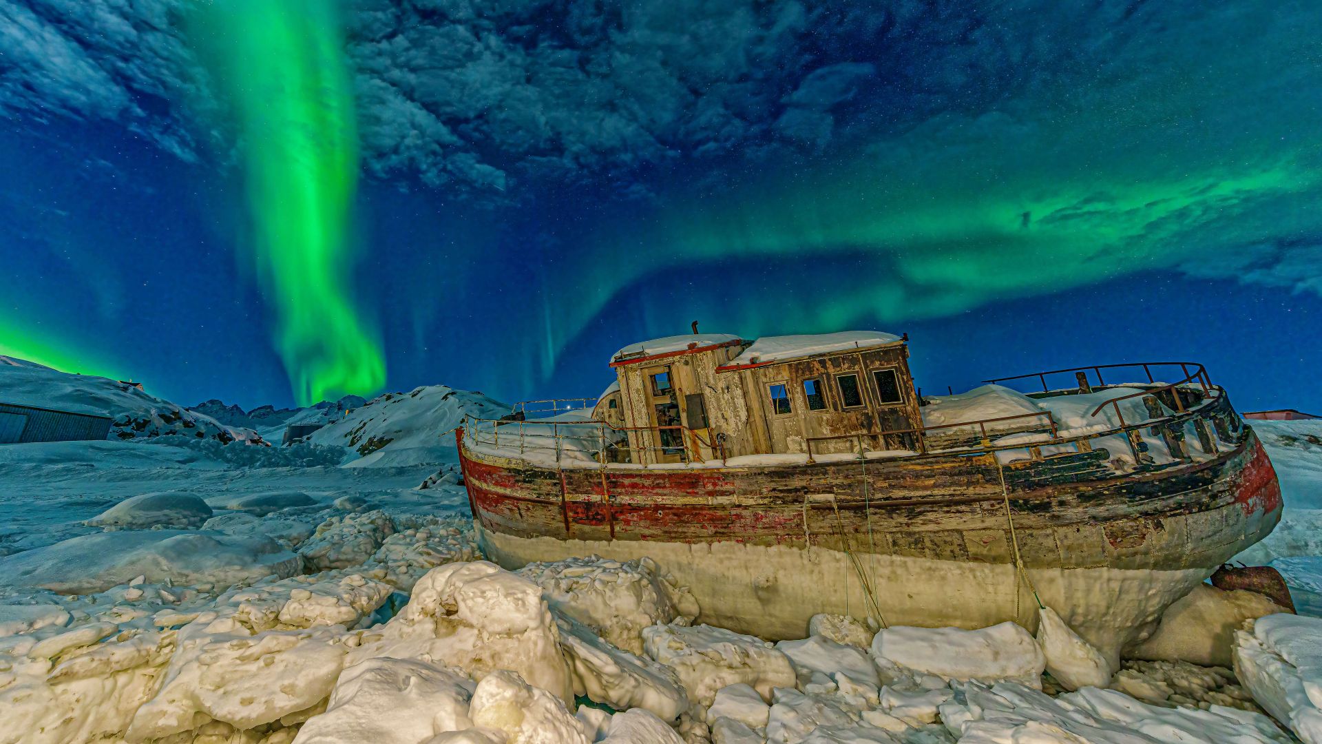 Norway, Europe, aurora, ship, ice, winter, 5K (horizontal)