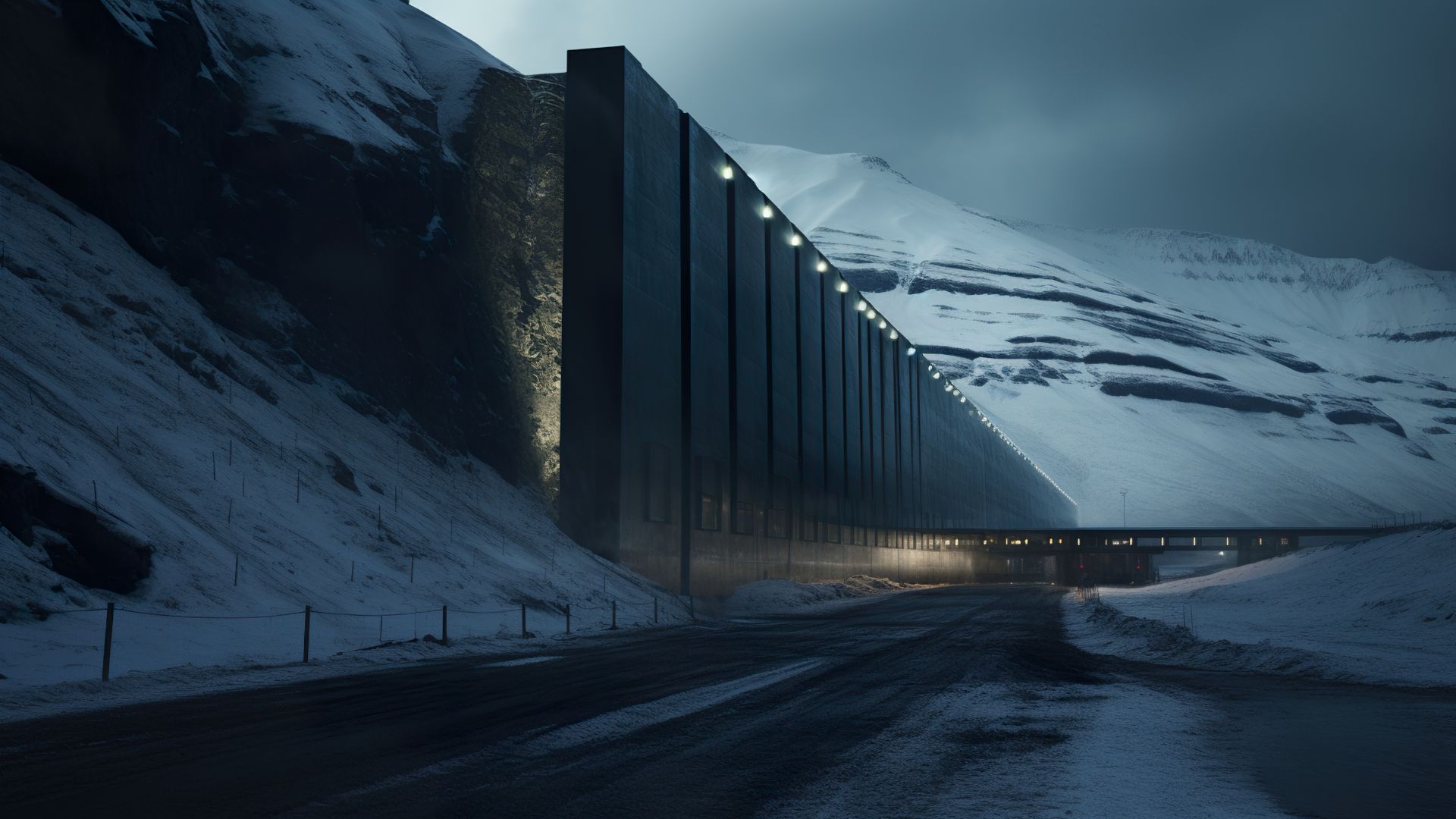 futuristic, ice, snow, mountains, dark, 4K (horizontal)