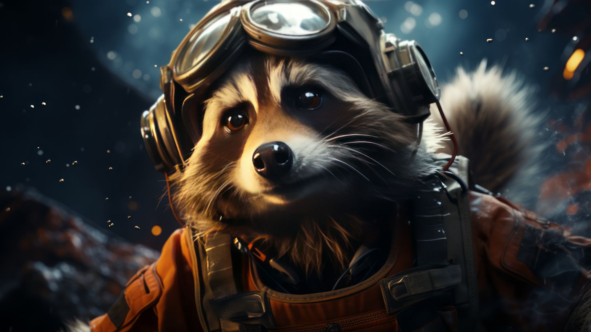 raccoon, space, user avatar, 4k, funny animals (horizontal)