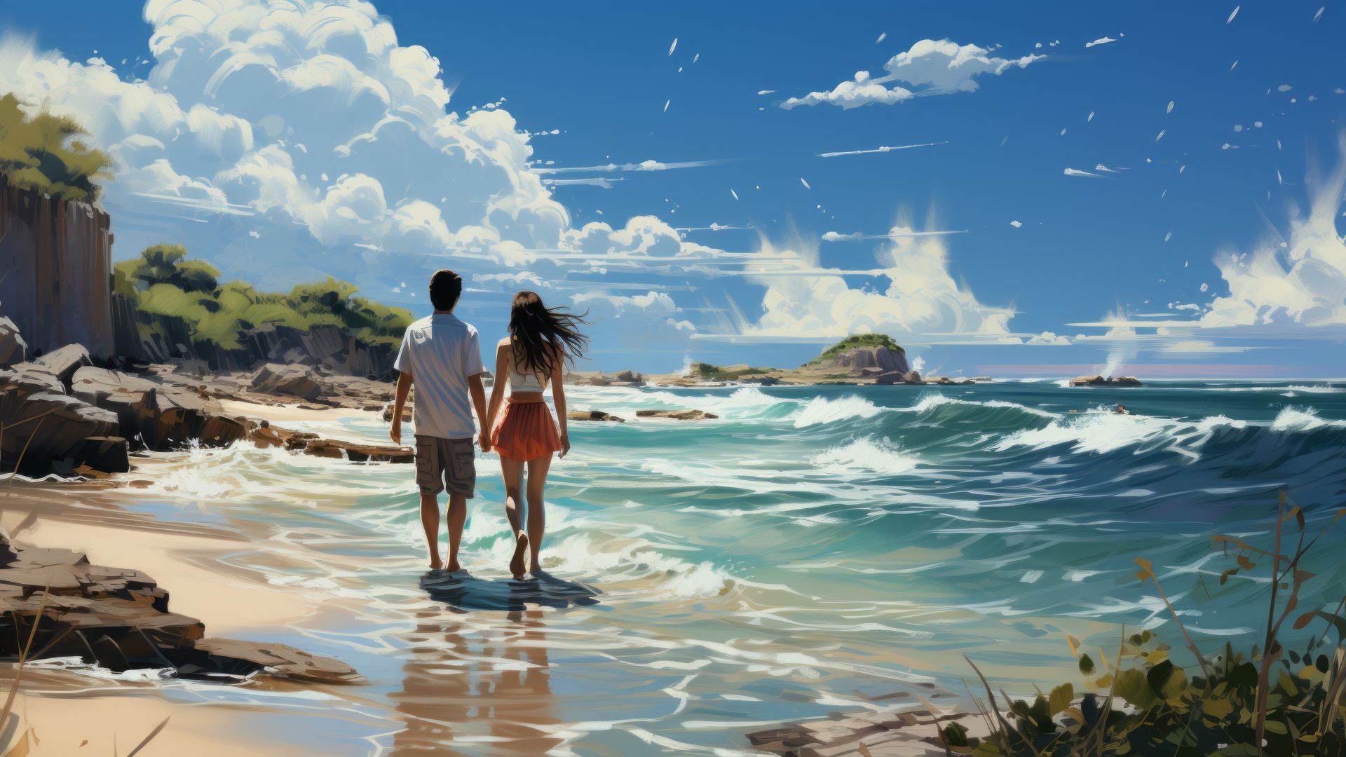 beach, sea, couple (horizontal)