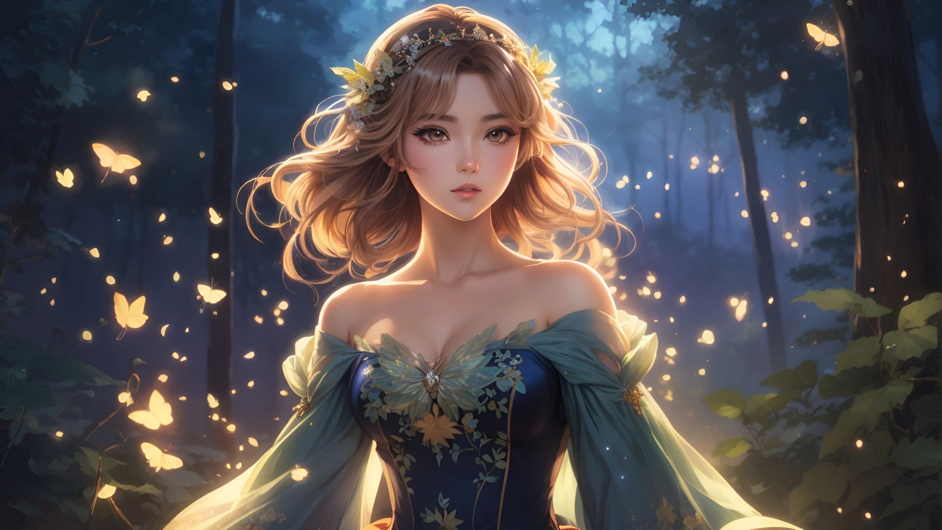 anime girl, fantasy, fairy, forest (horizontal)