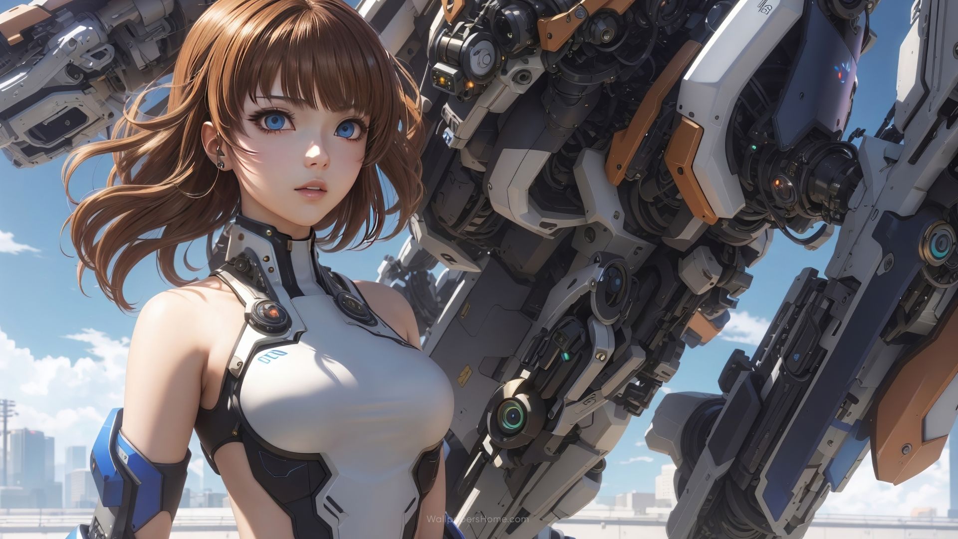 anime girl, cyberpunk, robot (horizontal)