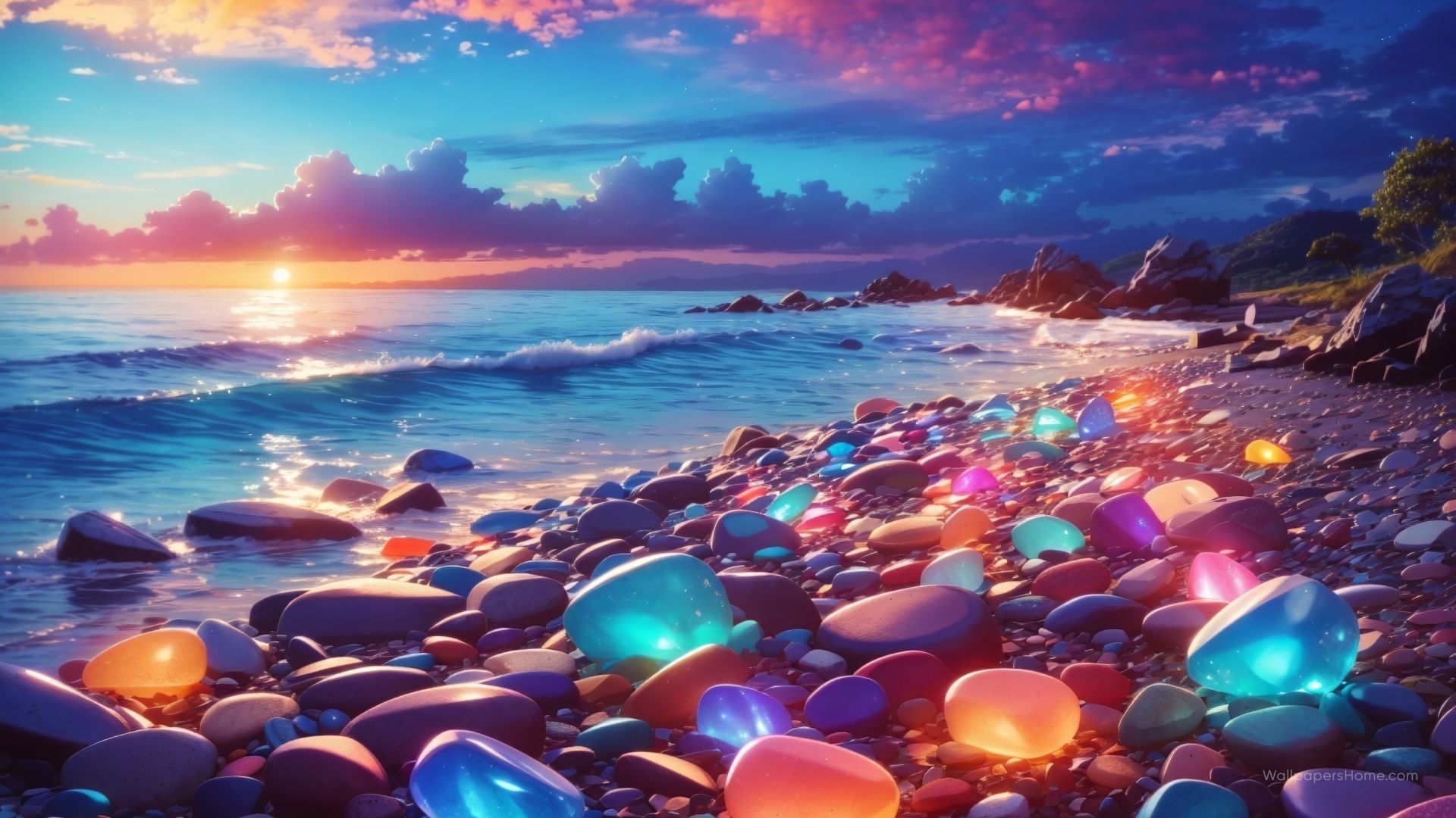 beach, sunset, stones (horizontal)