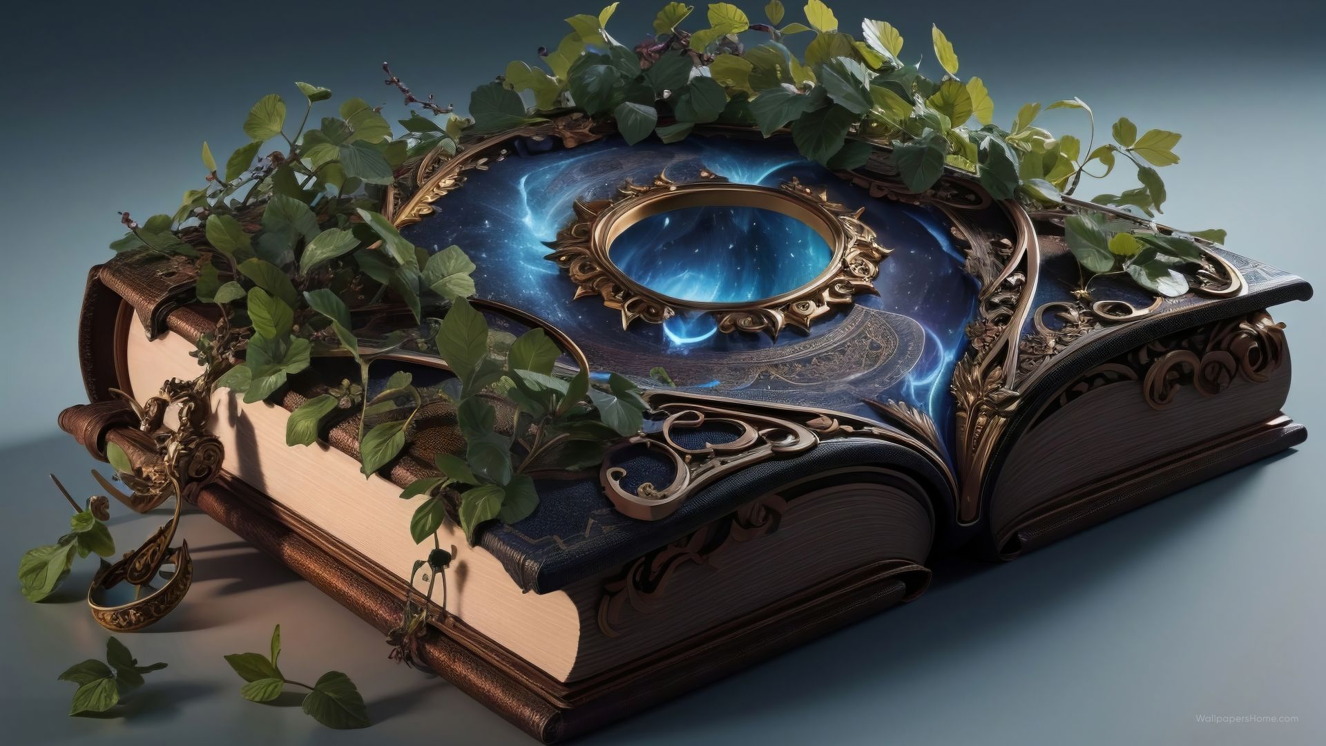 book, portal, plants (horizontal)