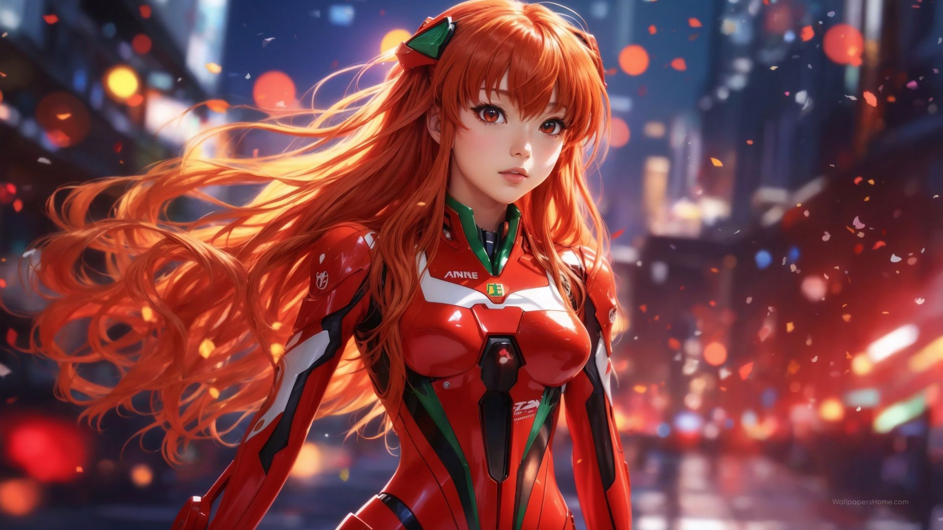 anime girl, red hair, cyberpunk (horizontal)