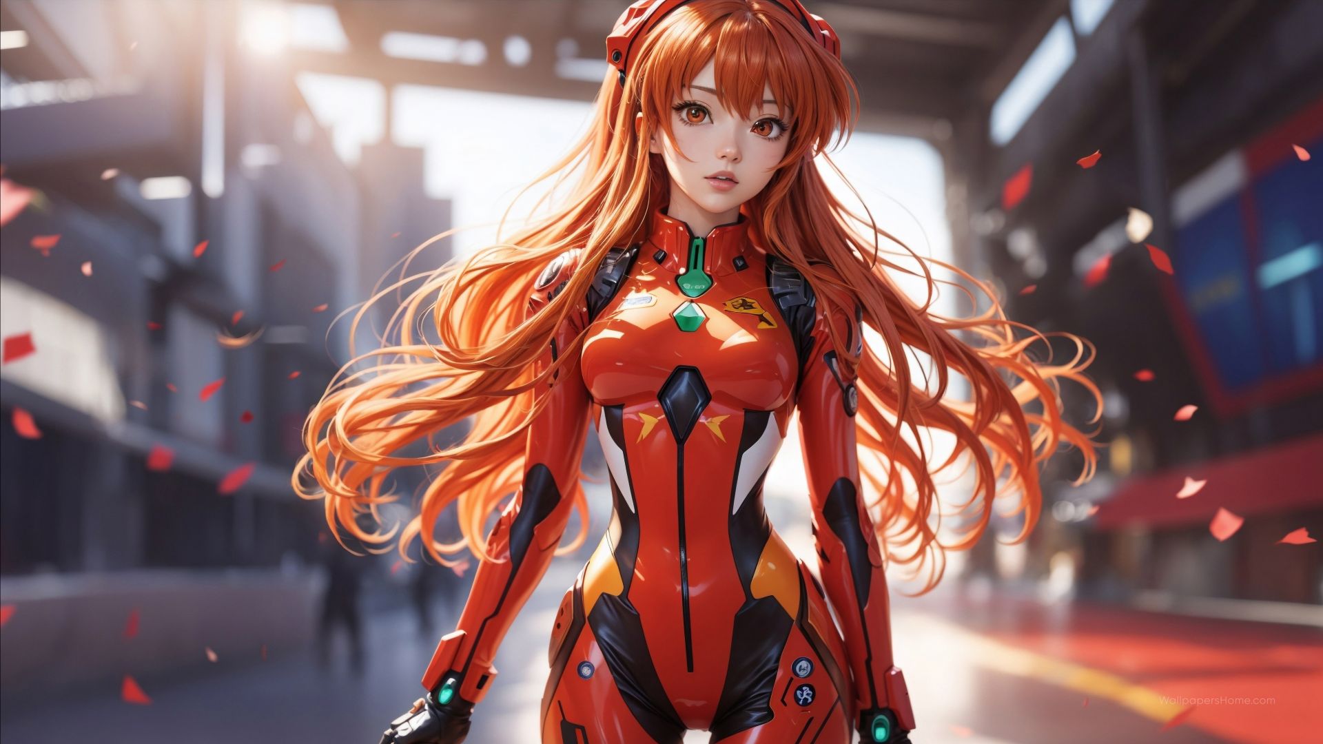 anime girl, red hair, cyberpunk (horizontal)