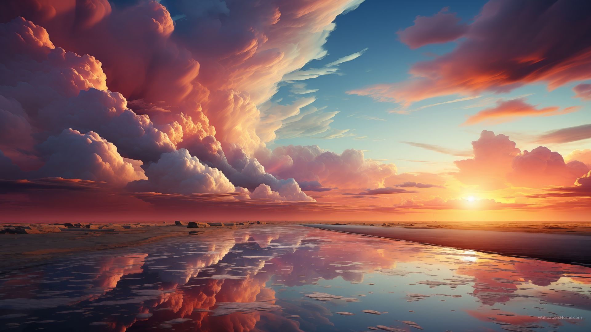 lake, sunset, clouds, windows 12 (horizontal)