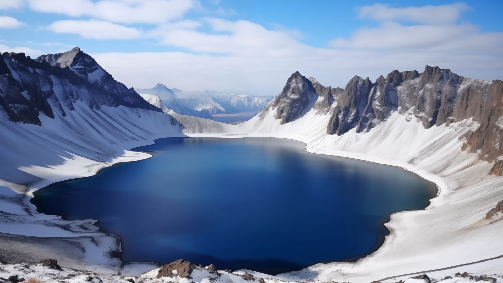 Windows 12, mountains, lake, snow (horizontal)