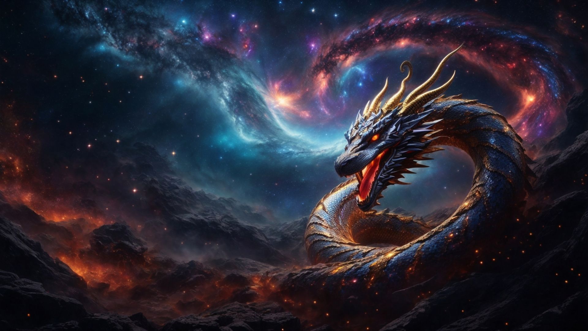 Wallpaper dragon, galaxy, stars, Art #25639