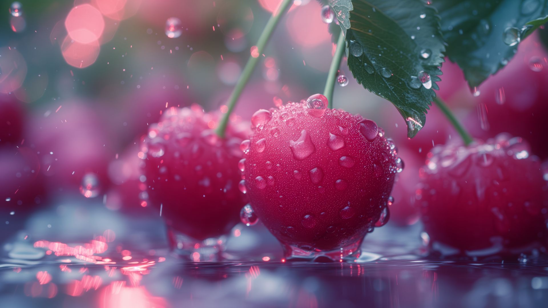 cherry, red, rain (horizontal)