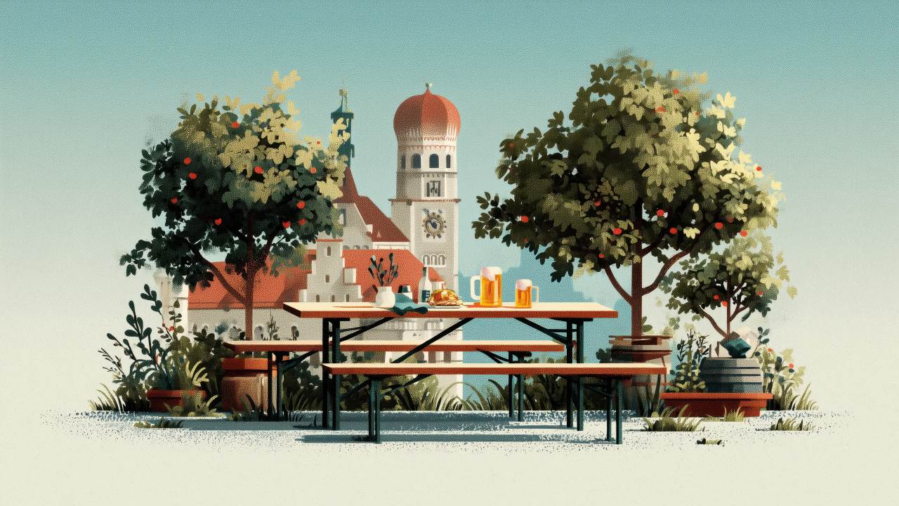 bavarian culture wallpaper, food stalls, oktoberfest costumes, background for desktop wallpaper (horizontal)