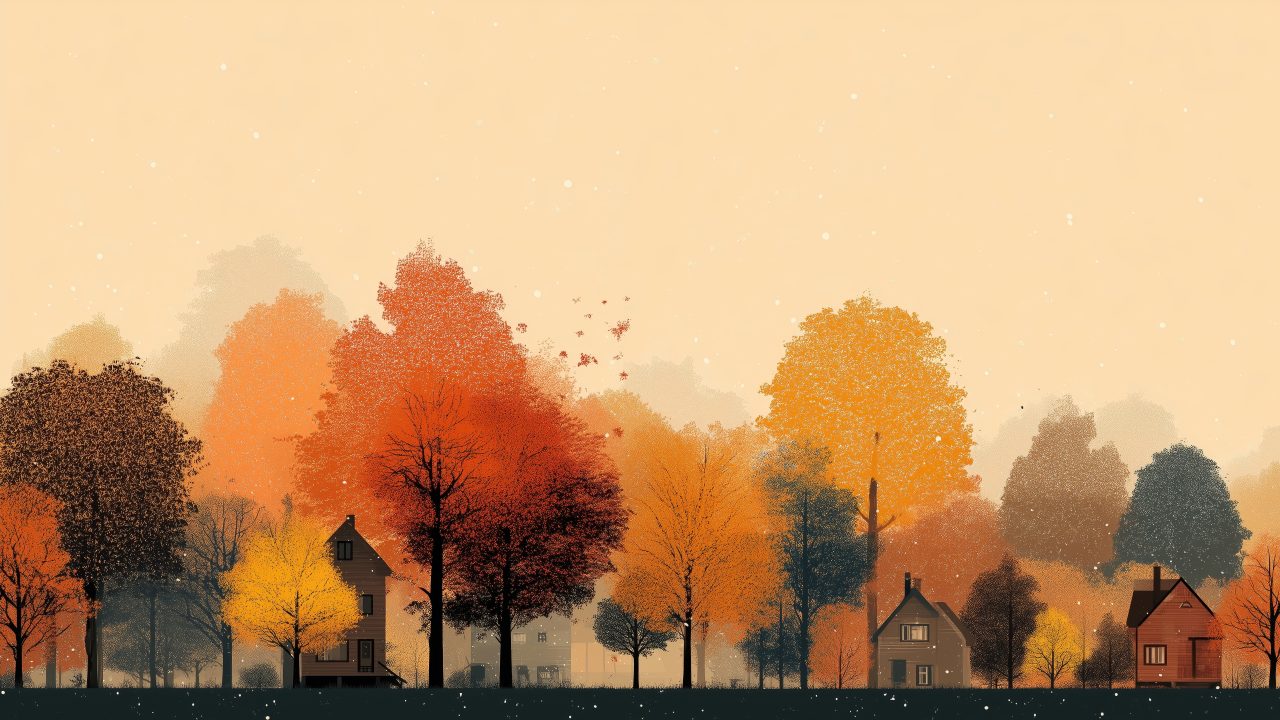 autumn scene wallpaper, fall landscape, warm colors, background for desktop wallpaper (horizontal)