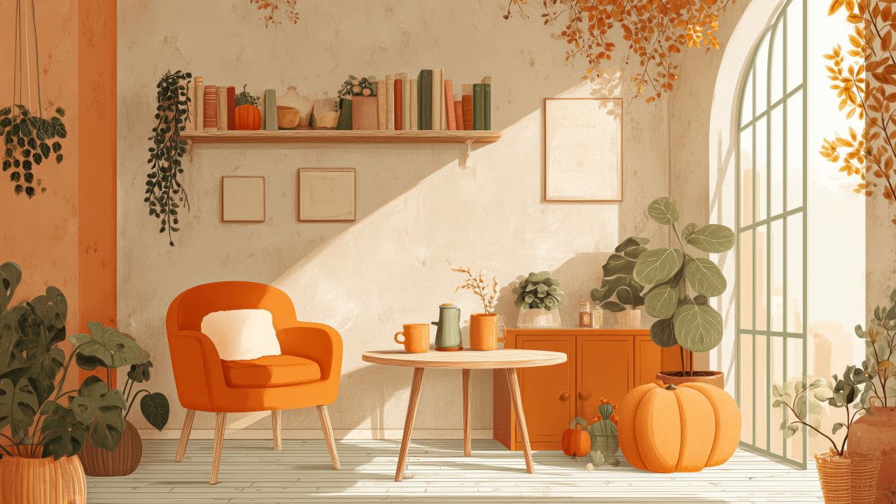 fall style wallpaper, seasonal home, cozy decor, background for desktop wallpaper (horizontal)