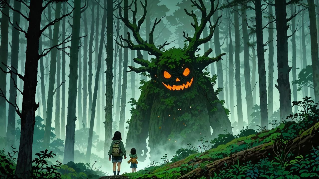 forest spirit wallpaper, enchanted woods, haunted forest, background for desktop wallpaper (horizontal)