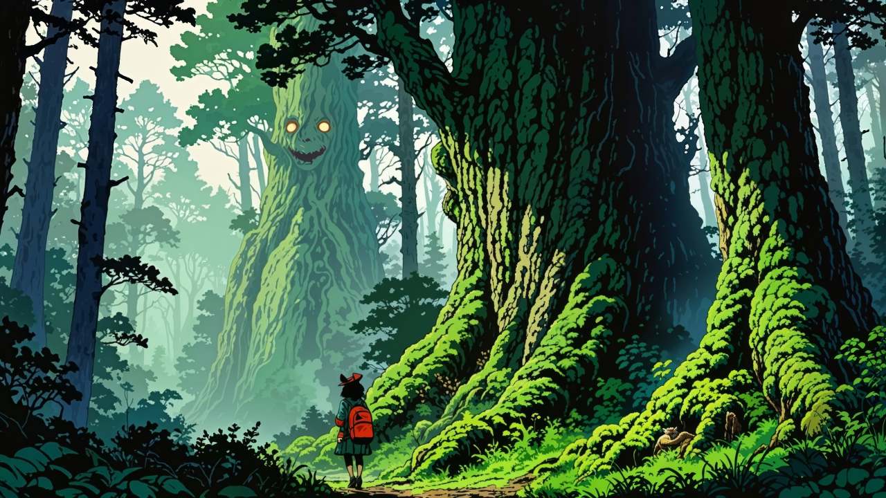 forest spirit wallpaper, mystical woods, enchanted creatures, background for desktop wallpaper (horizontal)