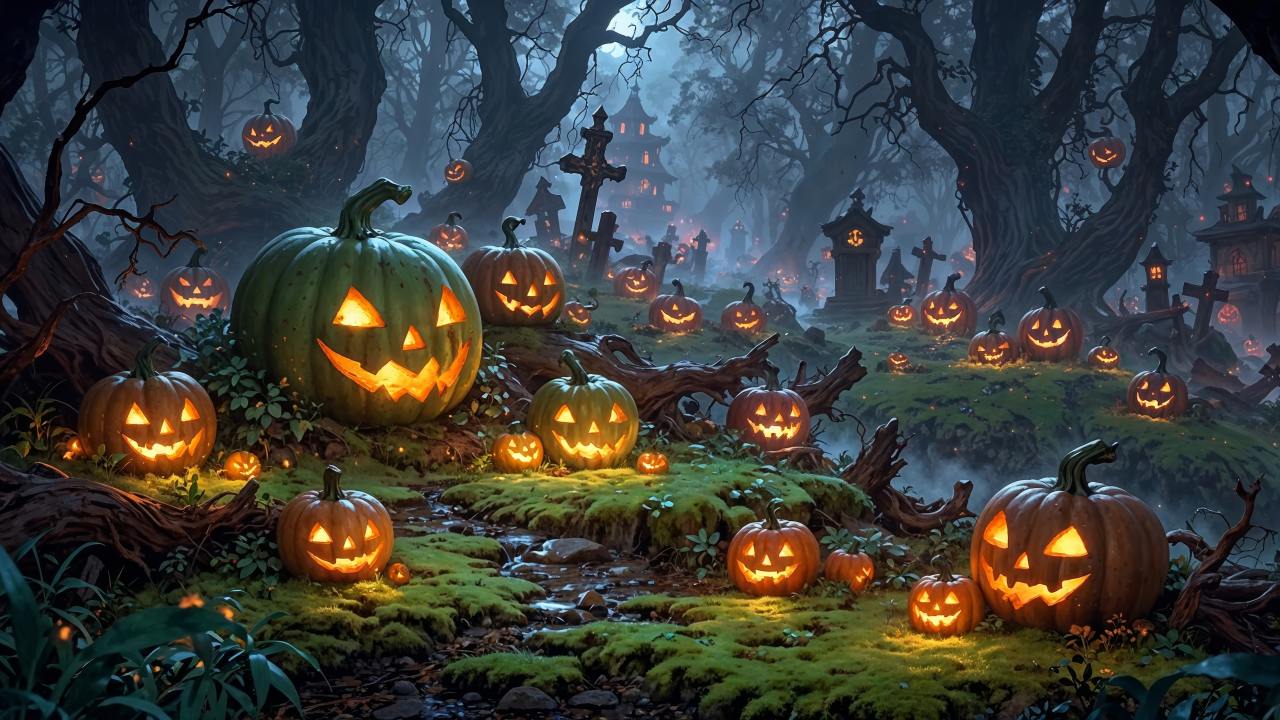 halloween pumpkin wallpaper, jack o lanterns, fall festivities, background for desktop wallpaper (horizontal)