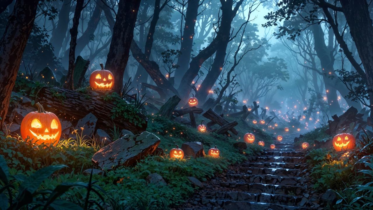 halloween pumpkin wallpaper, spooky decor, jack o lantern designs, background for desktop wallpaper (horizontal)