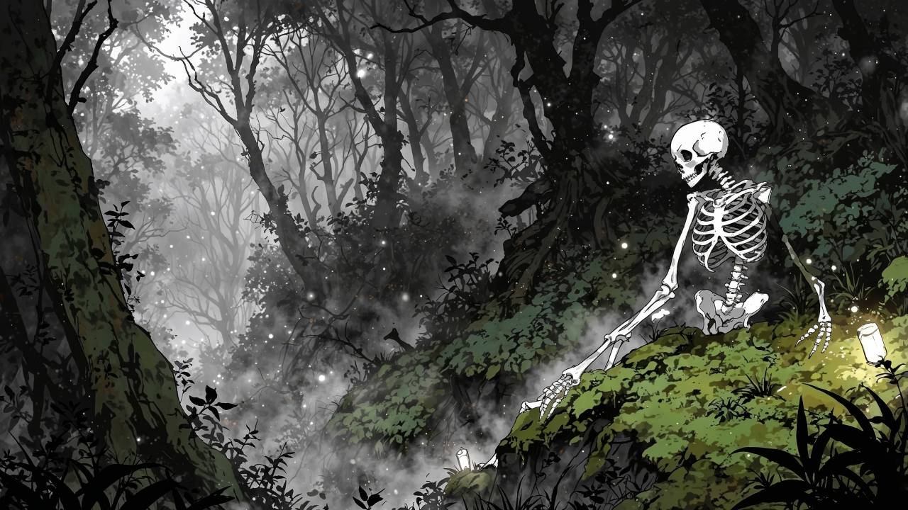 forest floor wallpaper, creepy landscape, dark woods, background for desktop wallpaper (horizontal)