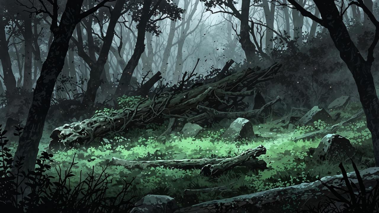 bone pile wallpaper, creepy landscape, dark forest, background for desktop wallpaper (horizontal)