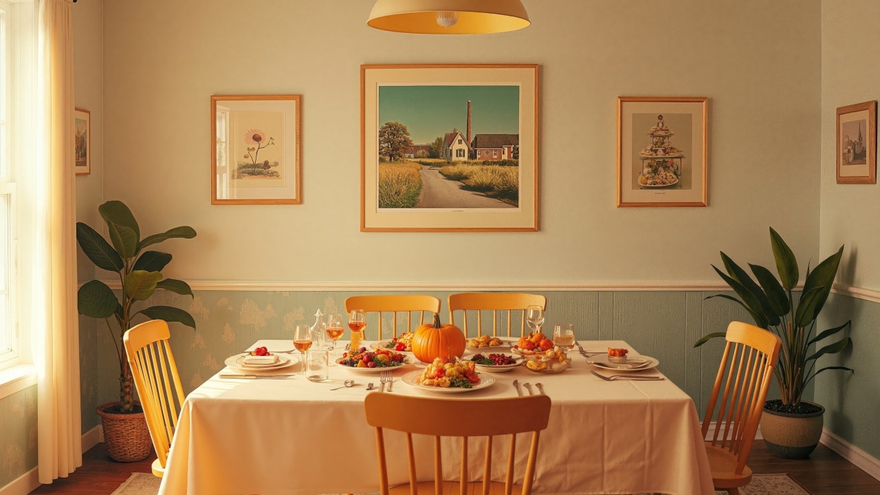friendsgiving wallpaper, autumn table settings, seasonal decorations, background for desktop wallpaper (horizontal)