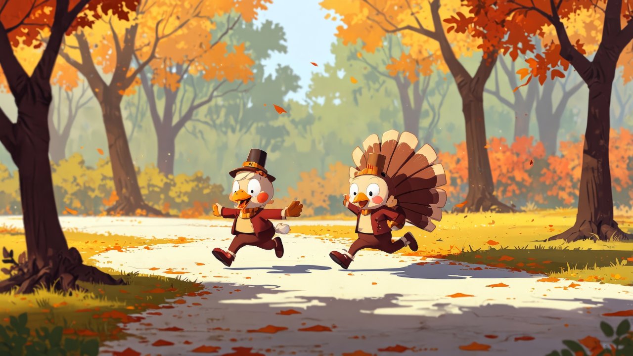 turkey trot wallpaper, turkey race, autumn run, background for desktop wallpaper (horizontal)