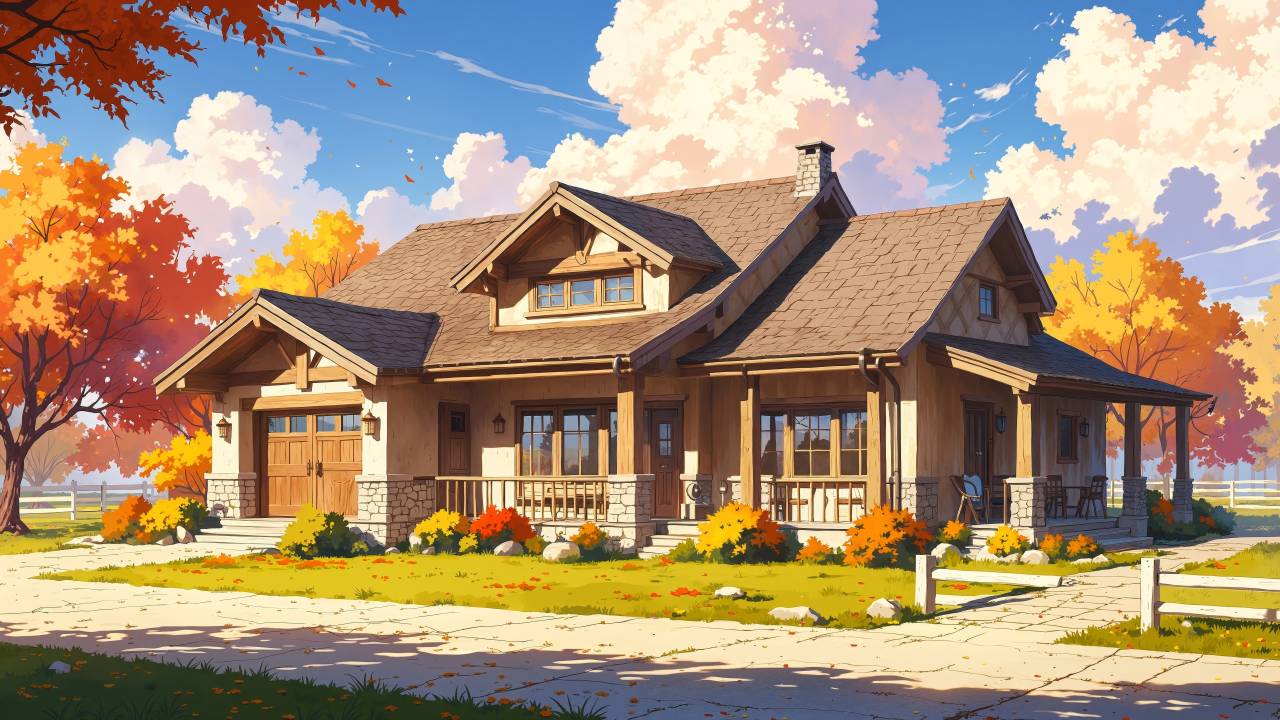 modern farmhouse wallpaper, autumn house, country living, background for desktop wallpaper (horizontal)