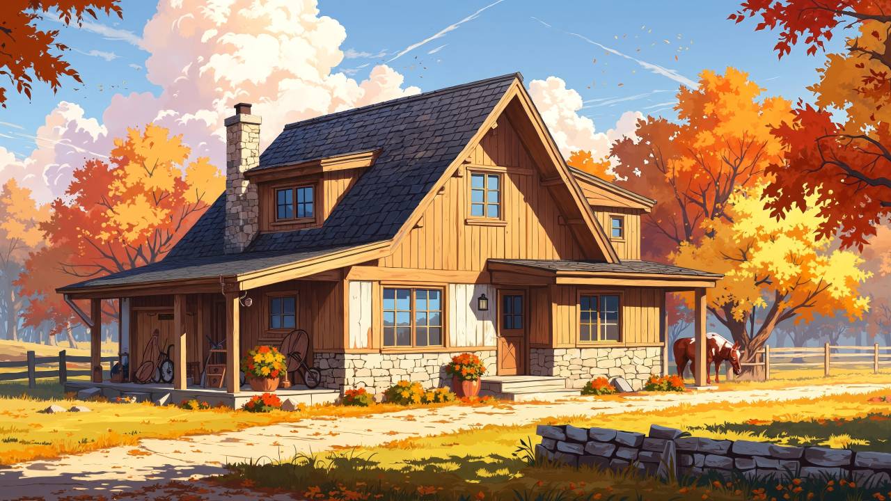 rustic farmhouse wallpaper, porch, cozy cottage, background for desktop wallpaper (horizontal)