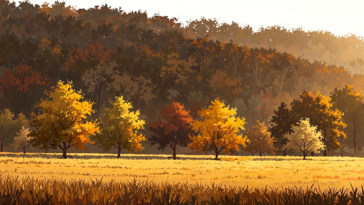 cozy fall wallpaper wallpaper, autumn landscape, golden leaves, background for desktop wallpaper (horizontal)