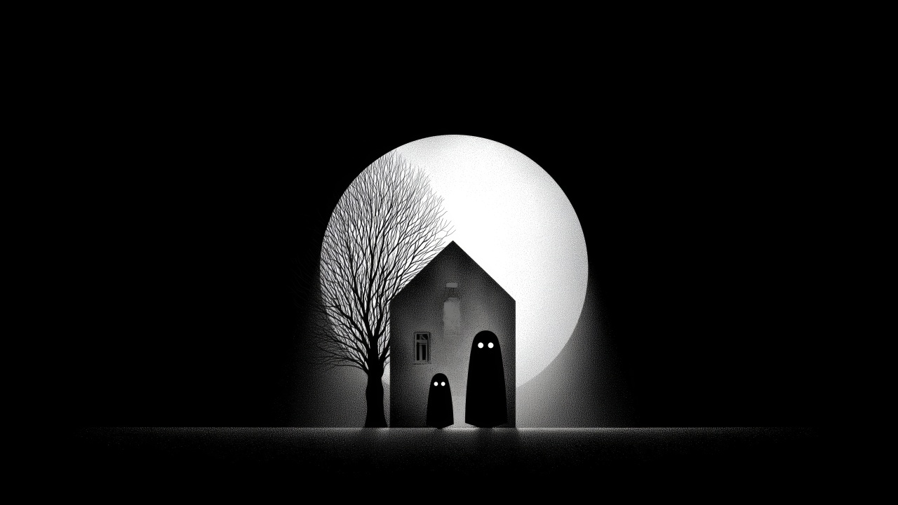 spooky art wallpaper, dark art, monochrome style, background for desktop wallpaper (horizontal)