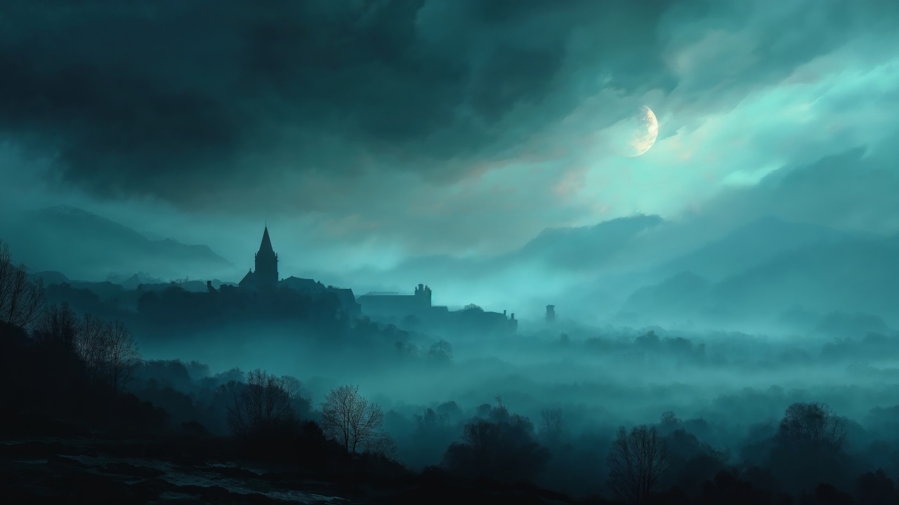 halloween night wallpaper, night colors, gothic style, background for desktop wallpaper (horizontal)