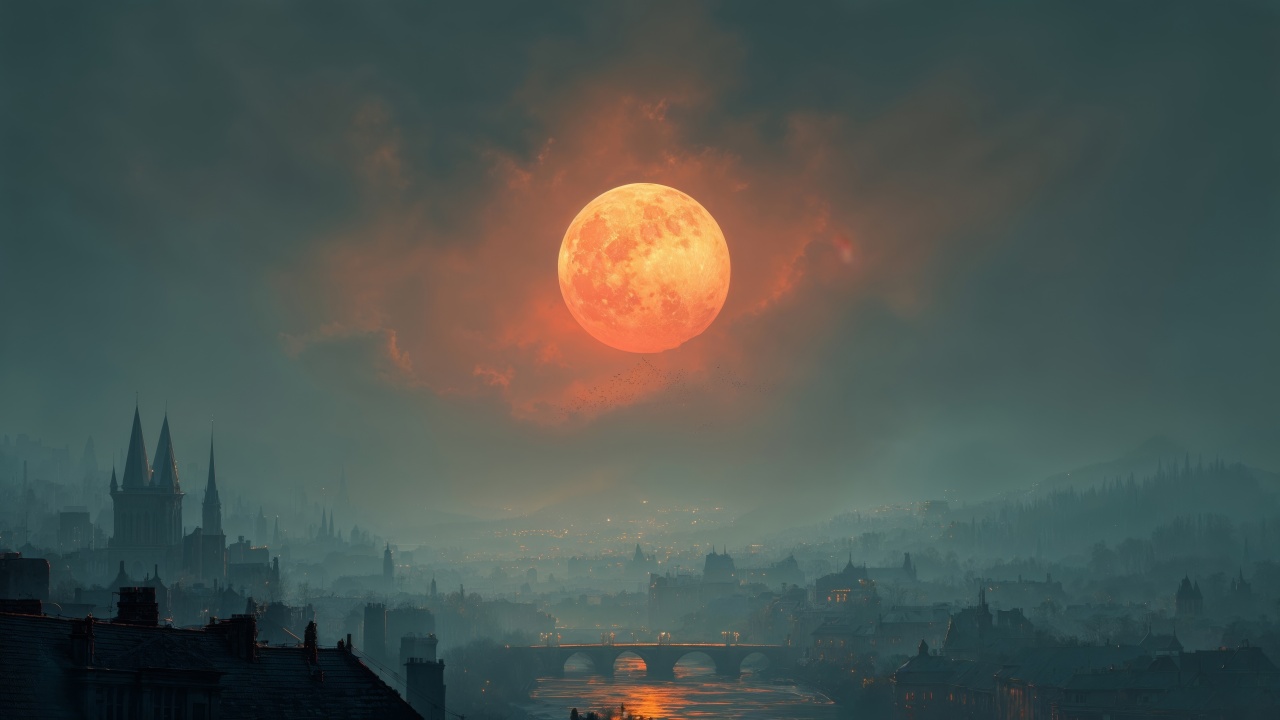 halloween night wallpaper, gothic style, atmospheric lighting, background for desktop wallpaper (horizontal)