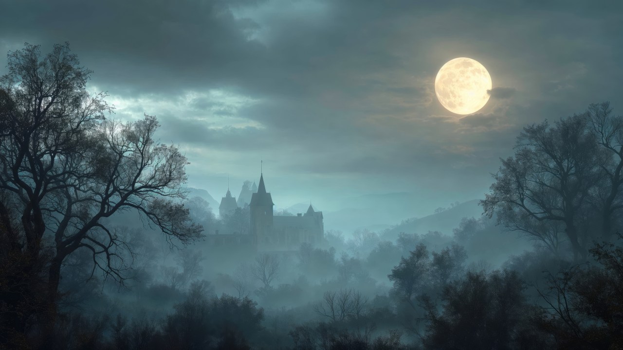 halloween night wallpaper, twilight colors, spooky scenery, background for desktop wallpaper (horizontal)