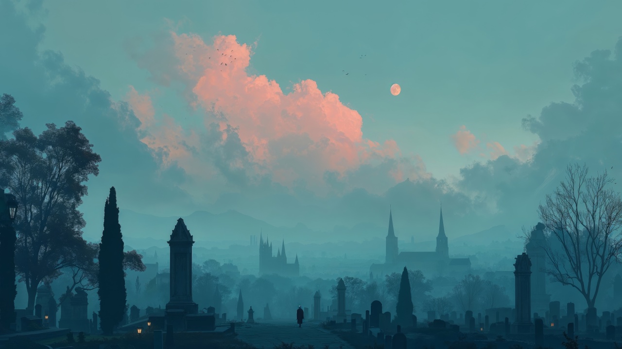 gothic wallpaper, misty night, mystical night, background for desktop wallpaper (horizontal)