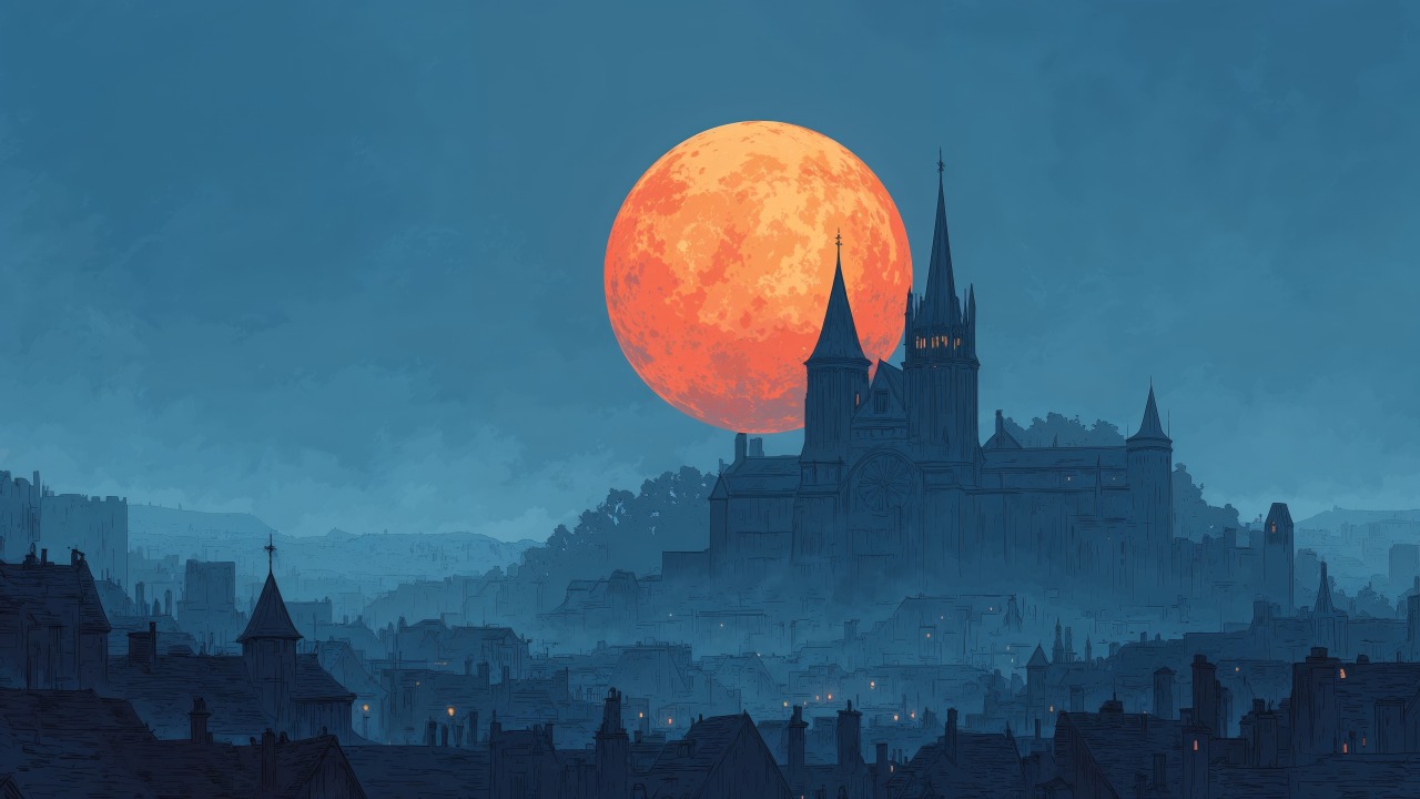 gothic wallpaper, haunted night, mysterious fog, background for desktop wallpaper (horizontal)