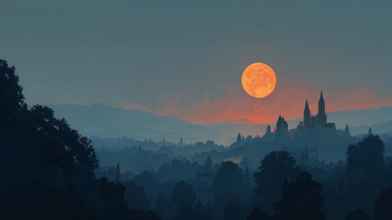 gothic halloween wallpaper, haunted house, spooky nights, background for desktop wallpaper (horizontal)