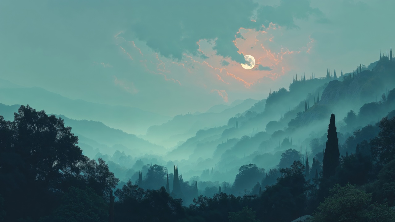 gothic halloween wallpaper, witching hour, full moon magic, background for desktop wallpaper (horizontal)