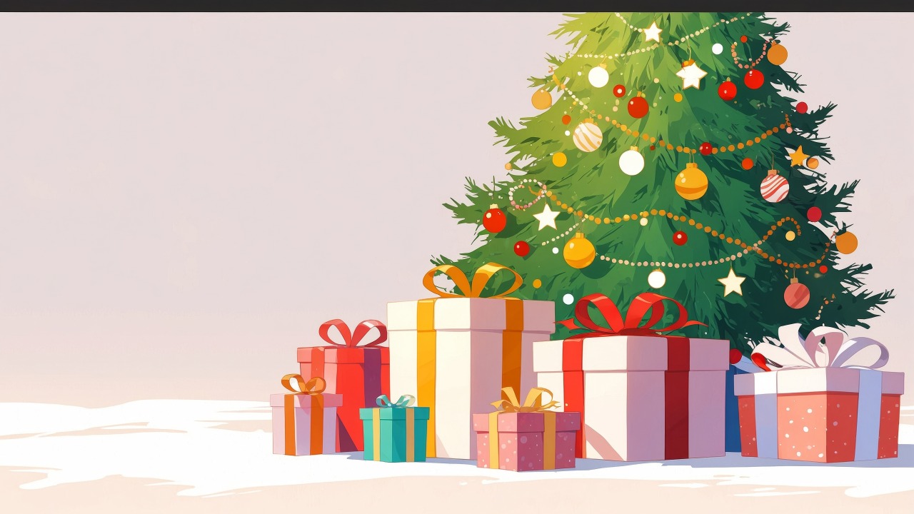 holiday decor wallpaper, tree ornaments, seasonal cheer, background for desktop wallpaper (horizontal)