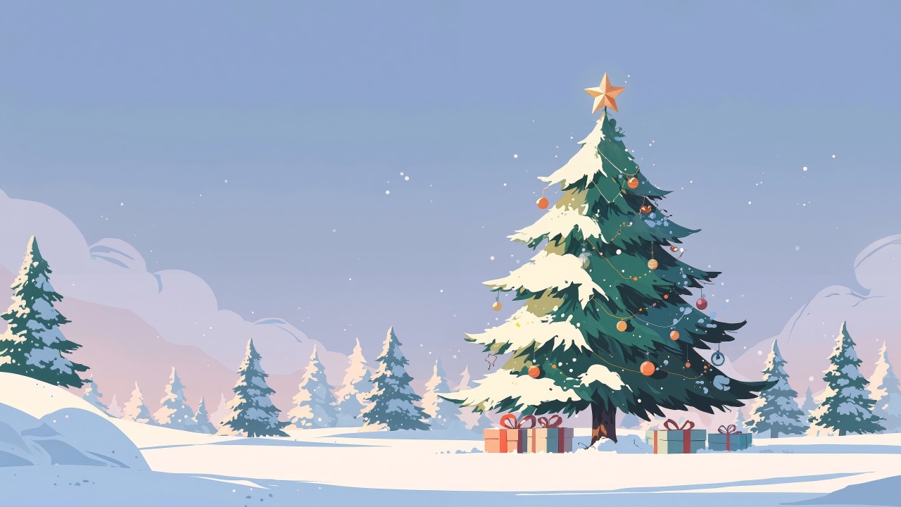 evergreen trees wallpaper, december nights, december celebrations, background for desktop wallpaper (horizontal)