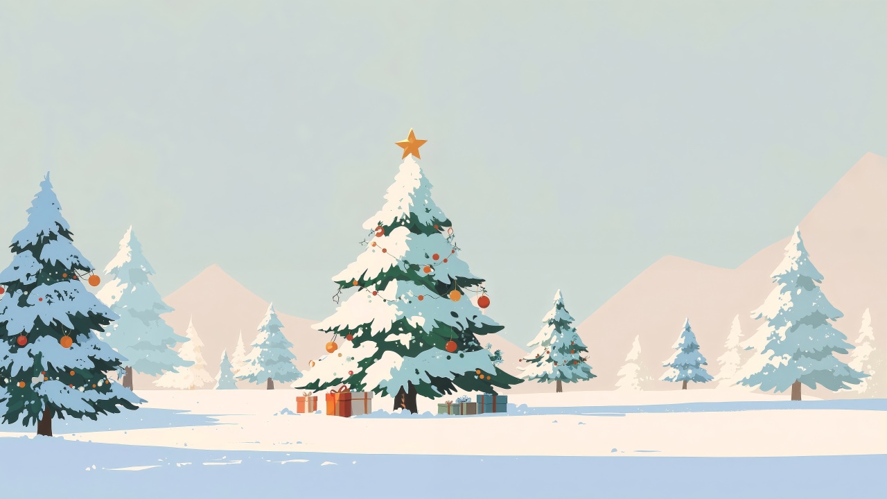 festive decor wallpaper, evergreen trees, holiday decor, background for desktop wallpaper (horizontal)