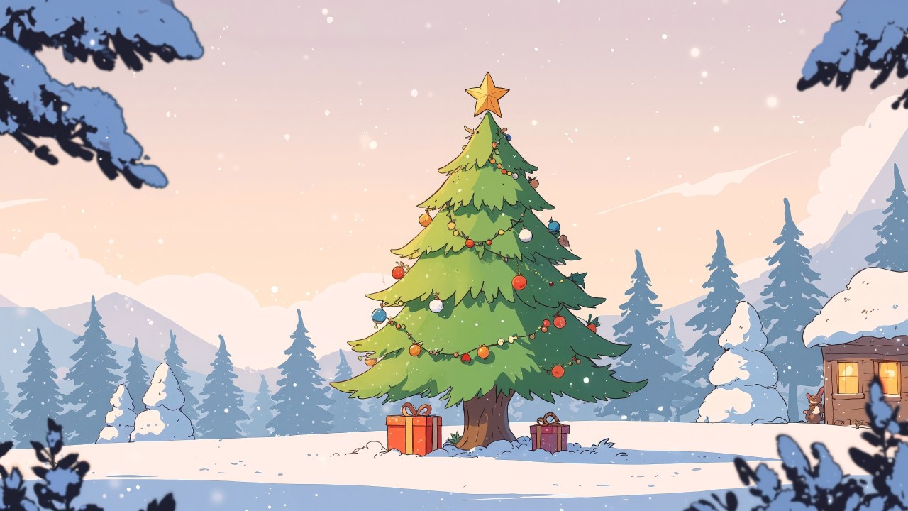 pine forest wallpaper, winter scenery, snowy pines, background for desktop wallpaper (horizontal)