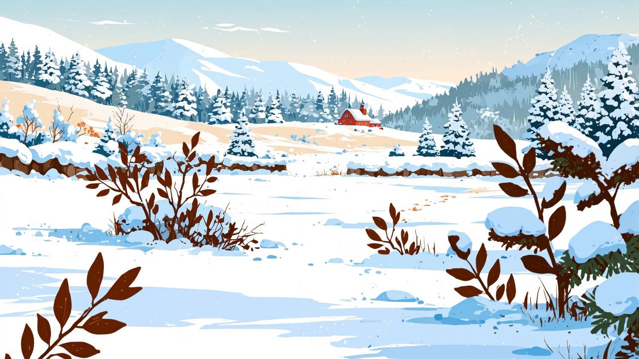 cozy blankets wallpaper, snowflakes falling, peaceful serenity, background for desktop wallpaper (horizontal)