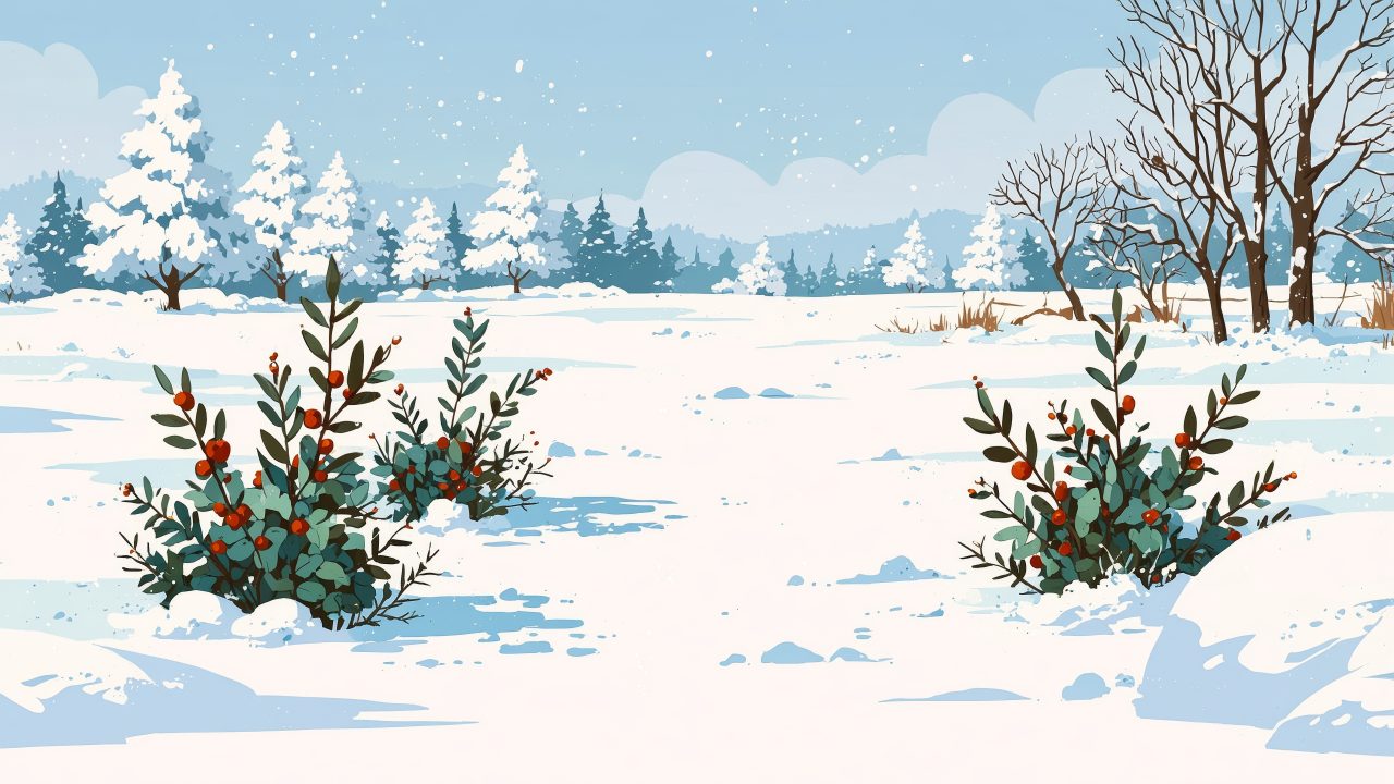 cozy blankets wallpaper, snowflakes falling, warm drinks, background for desktop wallpaper (horizontal)