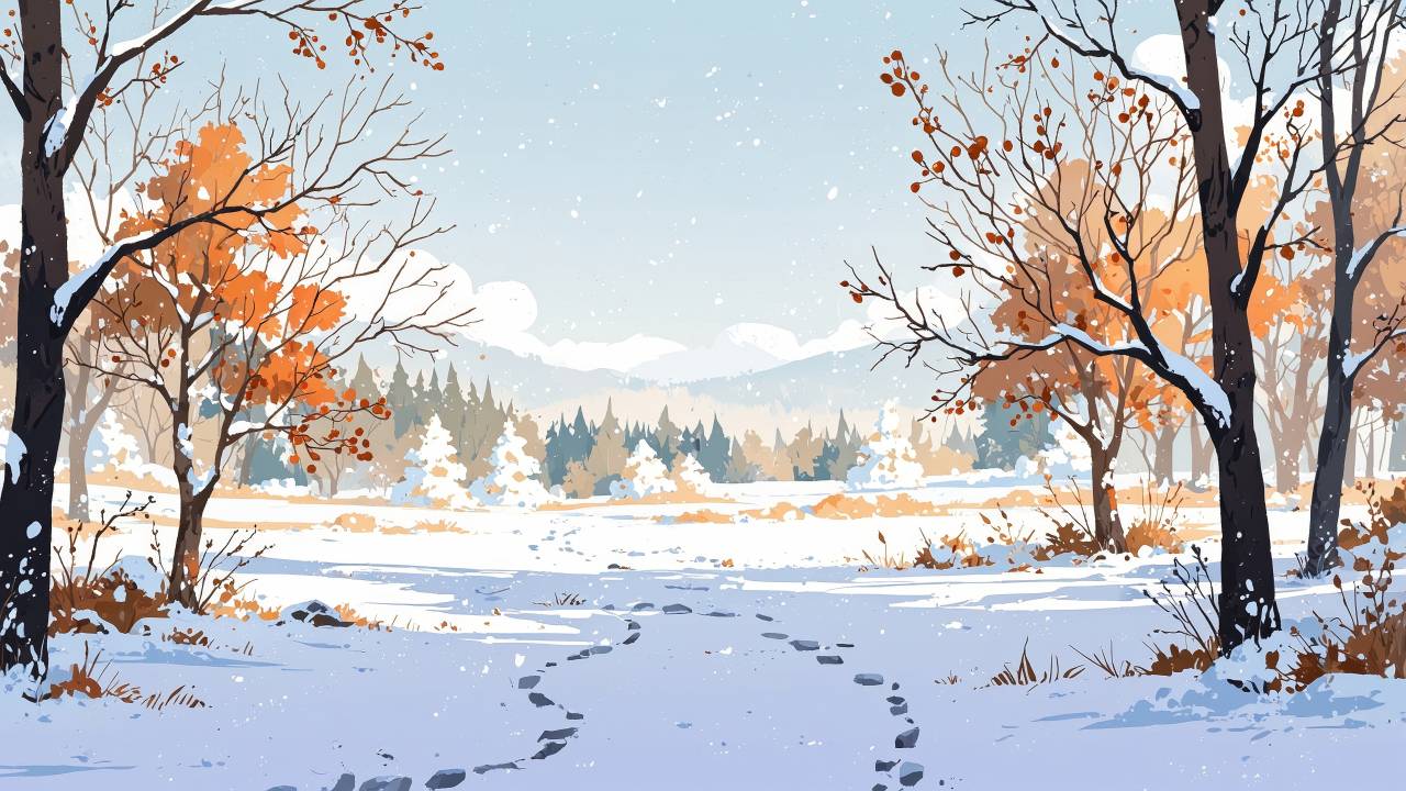 cozy blankets wallpaper, snow covered trees, rustic cabin, background for desktop wallpaper (horizontal)